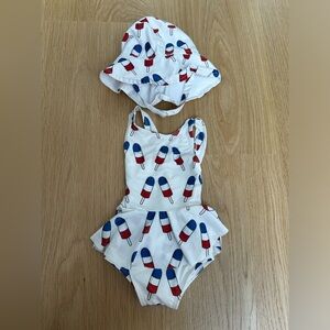 Monica and Andy 4th of July swimsuit and matching hat